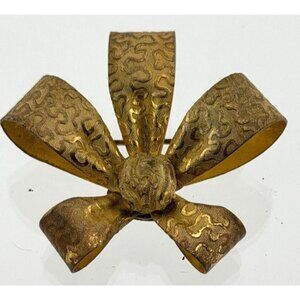 Vintage Miriam Haskell Gold Tone Bow Brooch Textured Ribbon Design Signed 1.75"